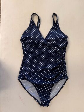 Kirkland Signature Navy Blue Polka Dot One-Piece Swimsuit sz16